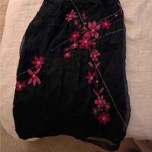 Floral Embroidered Black and Pink Skirt